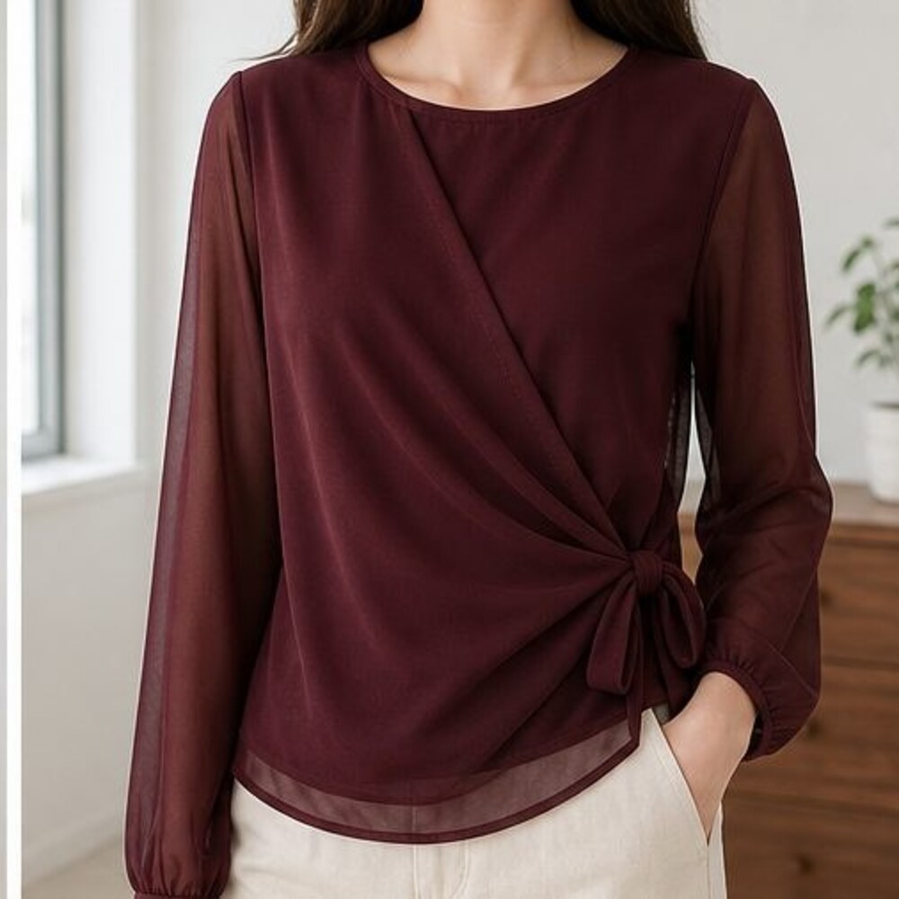 Burgundy Tunic Blouse - Picture 2 of 6
